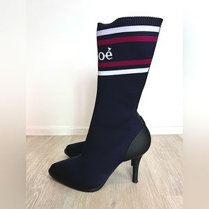 COPY - Chloe Navy Blue Knit Fabric Tracy Sock Booties size 39